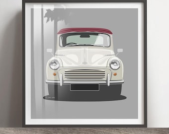 Morris Minor Convertible Illustration Print, Personalised Classic Car Art (Frame Not Included)