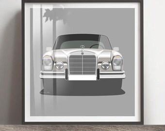 Mercedes 280SE Classic Car Artwork Print, Personalised Reg & Colour (Print)