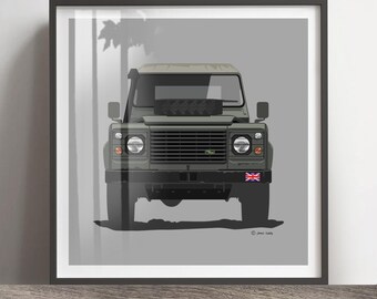 Land Rover Wolf Print, British Army Artwork, Classic Car Gift, Personalized Option