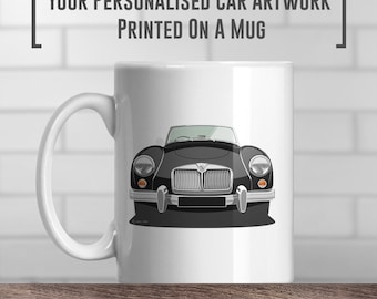 MGA Coffee Mug, add colour and reg, Classic car print, gift, Fathers day gift, Classic Car Artwork, MG Gift