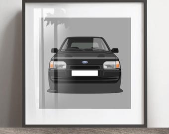 Ford Begleiter RS Serie 2 Kunstwerk Druck, Add Reg & Match Ihre Auto Farbe, Rahmen nicht inbegriffen, 60. Geburtstag Geschenk, Ehemann Geschenkidee