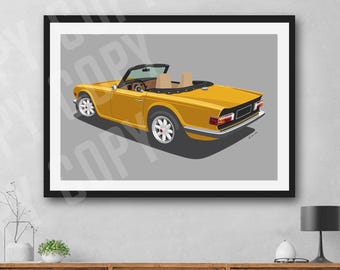 Triumph TR6  artwork print, Add reg & colour, Frame not included, wall print, christmas gift, birthday gift, Husband gift idea.