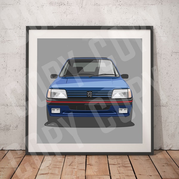 Peugeot 205 Gti artwork print, Add reg & colour, Frame not included, wall print, illustration, gift, birthdays, Husband gift idea