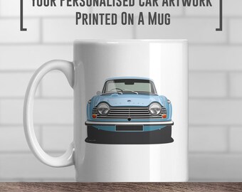 Taza de café Triumph TR4, añade color y regístrate, imprime, regalo, regalo del Día del Padre, obra de arte de coche clásico, idea de regalo Triumph