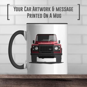 Land Rover Defender Coffee Mug, Add colour and reg, print, Classic car gift, Fathers day gift, Classic Car Artwork, Birthday present idea