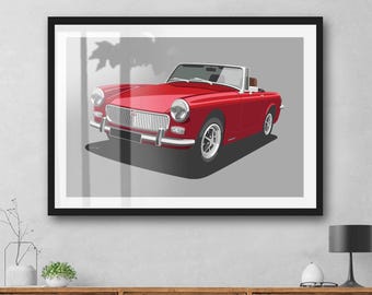 MG Midget MK1 Car Artwork Print, Personalised Reg Plate Colour