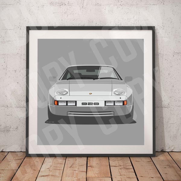 Porsche 928 artwork print, Christmas Gift, Add reg & colour, Frame not included, gift, birthdays, Husband gift idea