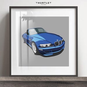 BMW Z3 artwork print, Christmas gift, Add reg & colour, Frame not included, wall print, christmas gift, birthdays, Husband gift idea