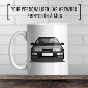Tazza da caffè Ford Sierra Cosworth, aggiungi colore e stampa, regalo auto d&#39;epoca, regalo per la festa del papà, grafica auto d&#39;epoca, idea regalo di compleanno.