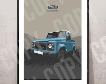 Landrover Defender 90 abholen Kunstwerk, Druck, Hinzufügen Reg & Farbe, Rahmen nicht enthalten, Wanddruck, Geburtstage, Geschenkidee Ehemann
