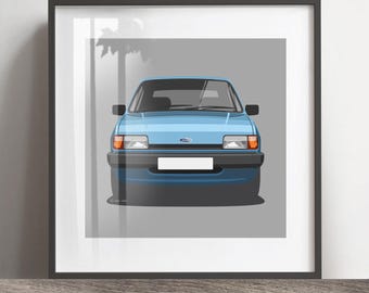 Ford Fiesta MK2 Kunstwerk, Bild drucken, Farben hinzufügen, Rahmen nicht inbegriffen, Weihnachtsgeschenk, Geburtstagsgeschenk, 60