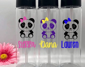 Personalized Panda Water Bottle Custom Fitness Bottle Panda Lover Panda Birthday Motivational 24 oz Flip Top With Straw BPA Free Panda Favor