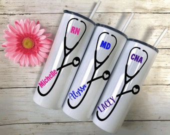 Nurse Stethoscope Stainless Steel Tumbler 20 oz Personalized Nurse Bottle Nurse Appreciation Week Nurse Gift Tumbler With Straw Healthcare