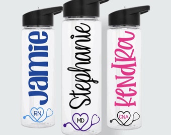 Nurse Water Bottle 24oz Personalized Nurse Gift Personalized Cup Nurse Appreciation RN MD lpn cna Nurse Tumbler With Straw Gift For Nurses
