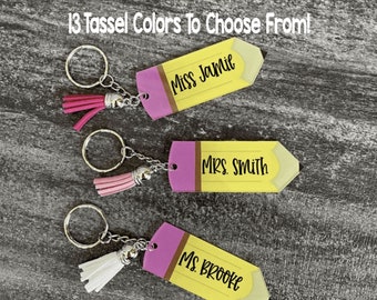 Personalized Teacher Key Chains Pencil Key Chains Custom Acrylic Key Chains Teacher Appreciation Gift Teacher Gifts Custom Teacher Keychains