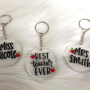 Personalized Teacher Keychains Apple Keychains Custom Acrylic Keychains Teacher Appreciation Gift Teacher Gifts Custom Apple Keychains