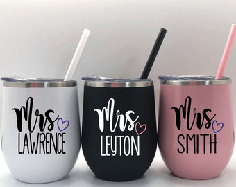 Copa de vino de acero inoxidable personalizada para señora, vaso de acero inoxidable de 12 oz, vaso de vino de acero inoxidable, regalo de boda, regalo de novia personalizado, regalo personalizado para esposa, taza