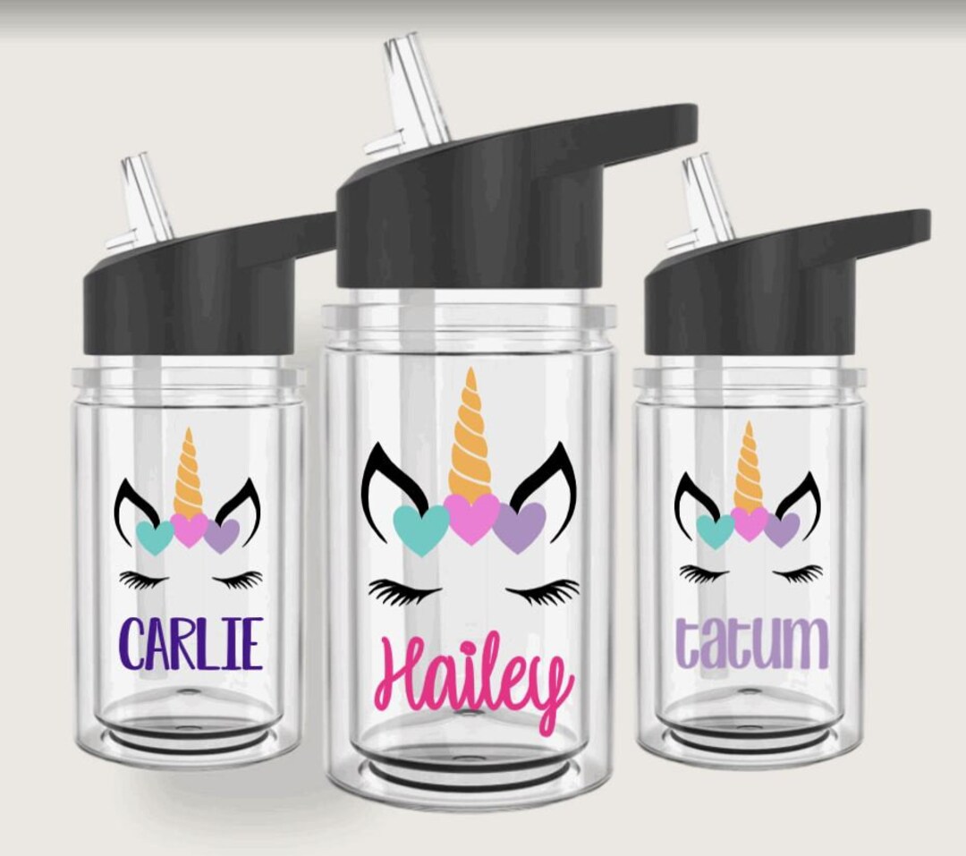 Kids Personalized Unicorn Water Bottle With Straw and Flip up Spout ...