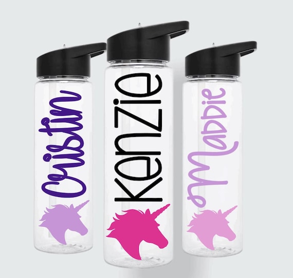 Personalized Unicorn Water Bottle With Straw and Flip up Spout