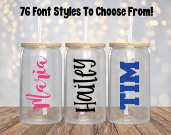 Personalized Iced Coffee Glass Cup | 16oz Tumbler With Lid And Straw | Can Shaped Glass | Gifts for Bridesmaid | Custom Coffee Can Cups