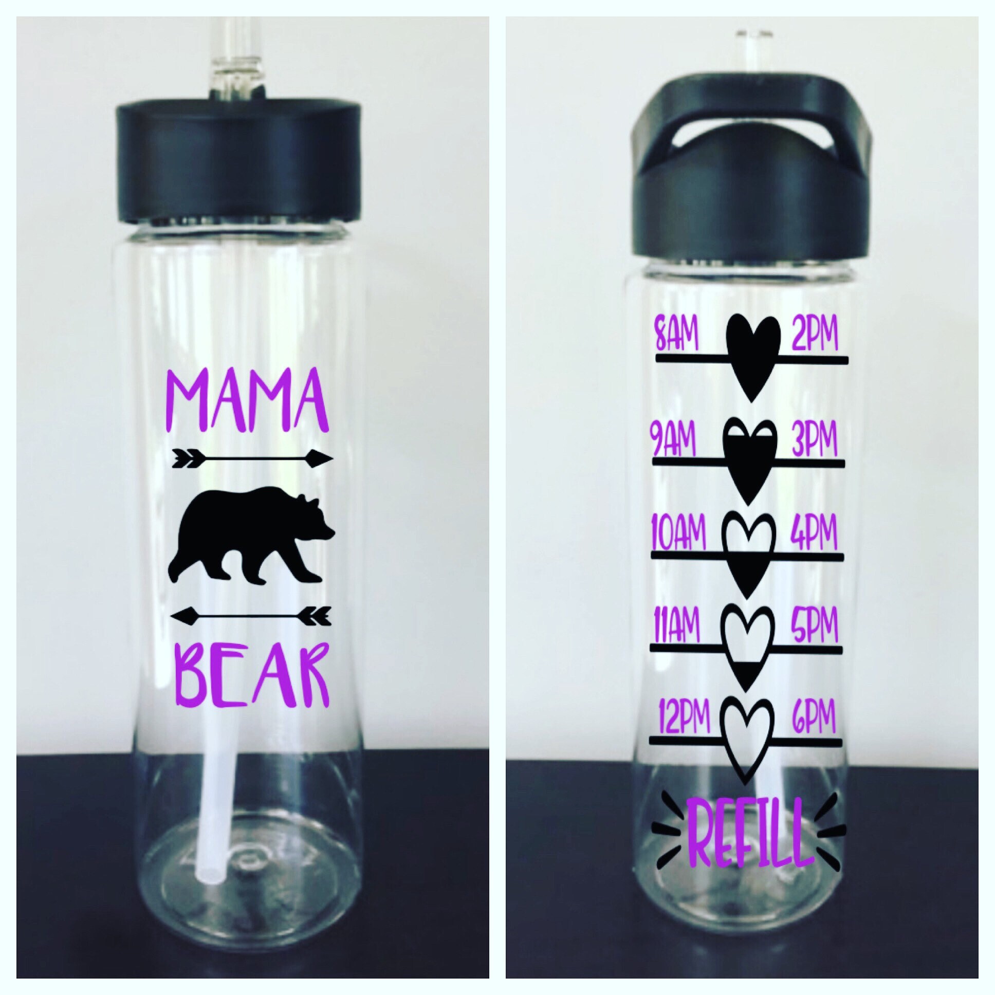 Mama Bear Water Bottle Water Tracker Motivational Time Tracker 24 Oz ...