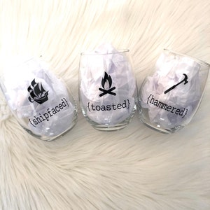 Set Of 4 Wine Glass Funny Drunk Buzzed Lit Toasted Juiced, 17 Oz Stemless Prvw Vr~95743465