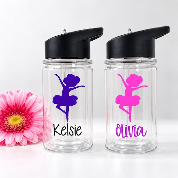 Dance Personalized 10 oz Kids Tritan Personalized Water Bottle Ballet Sports Bottles Name Water Bottle Gift Dance Cup With Straw Ballerinas