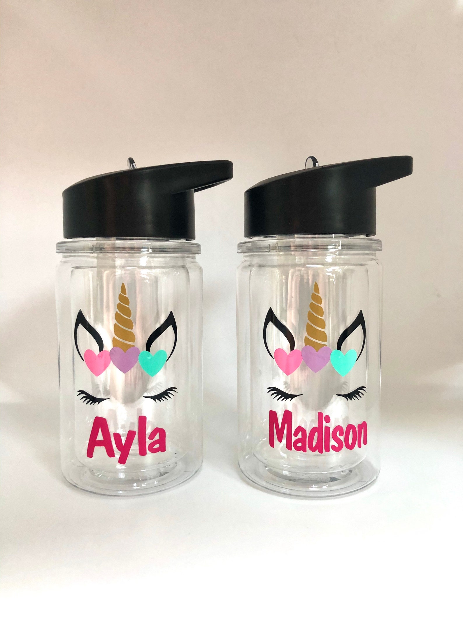 Kids Personalized Unicorn Water Bottle With Straw and Flip up Spout ...