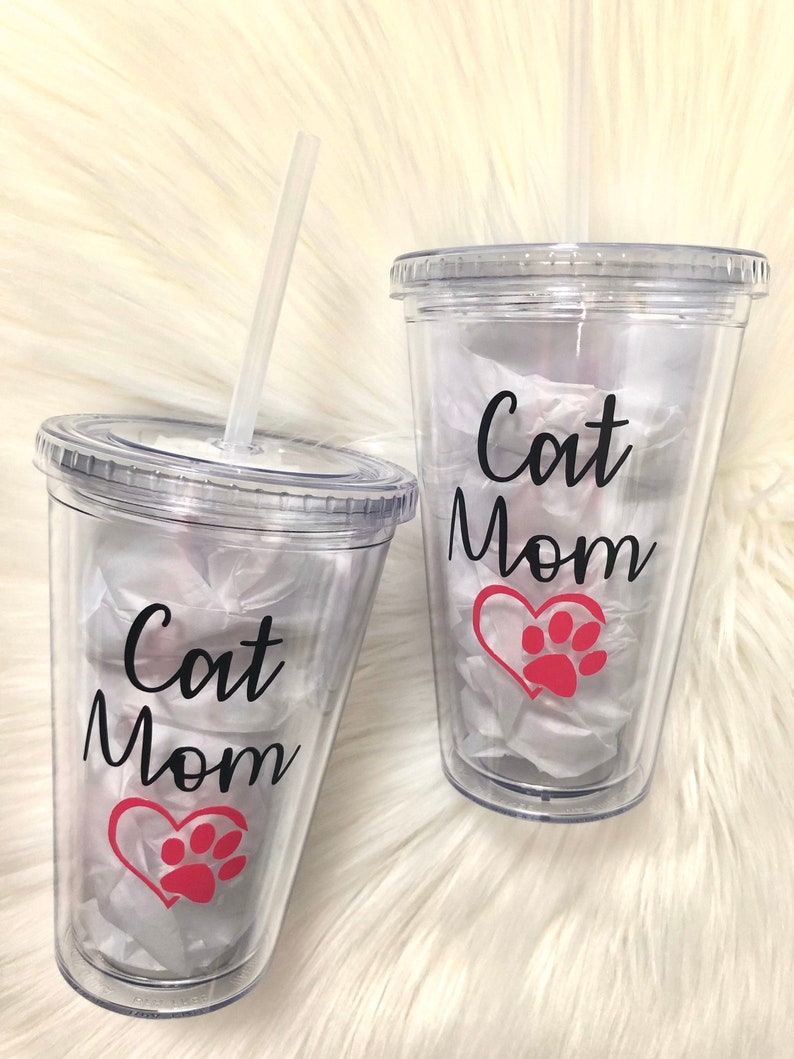 Cat Mom Tumbler With Straw Cat Mom Cup Animal Lover Pets Gift Etsy