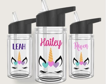 Kids Personalized Unicorn Water Bottle With Straw And Flip Up Spout Unicorn Kids Water Bottle Unicorn Kids Cup With Straw 10oz Unicorn Cups