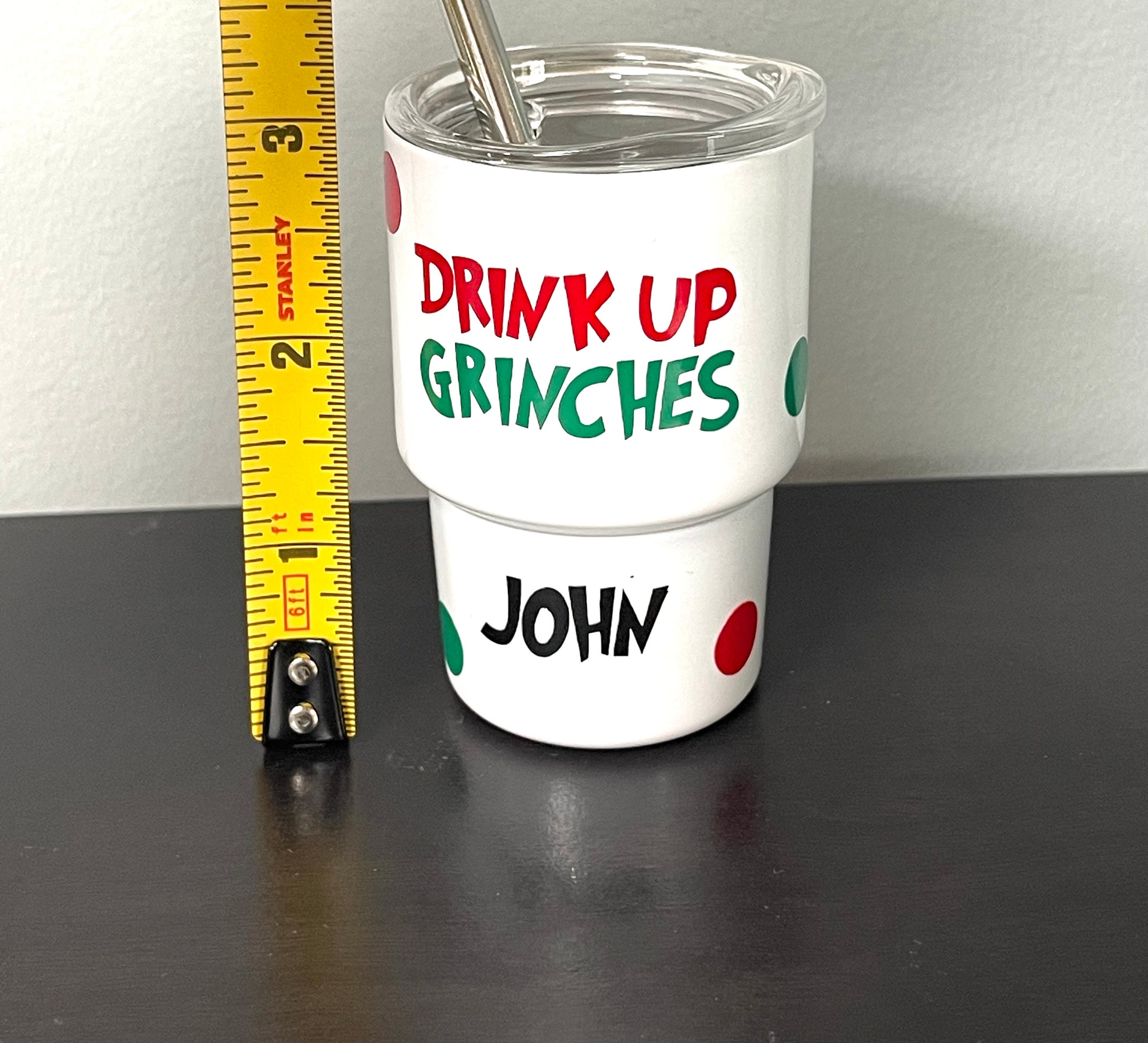Drink up Grinches MINI Shot Glass Tumbler 2 Oz Tumblers Stainless Steel  With Lid and Straw Christmas Shot Glasses Mini Tumbler Cups Mini Cup 