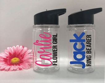 Botella de agua para niños Botella de agua personalizada Botella de 10 oz sin BPA Regalo para portador de anillos Regalo para niña de las flores Regalos para fiestas de bodas Vaso con pajitas