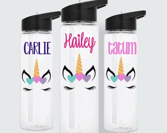 Botella de agua de unicornio con pajita, adorable taza de unicornio para niños, tazas de unicornio para niños, canasta de Pascua, vaso de unicornio con pajita, fiesta de unicornio