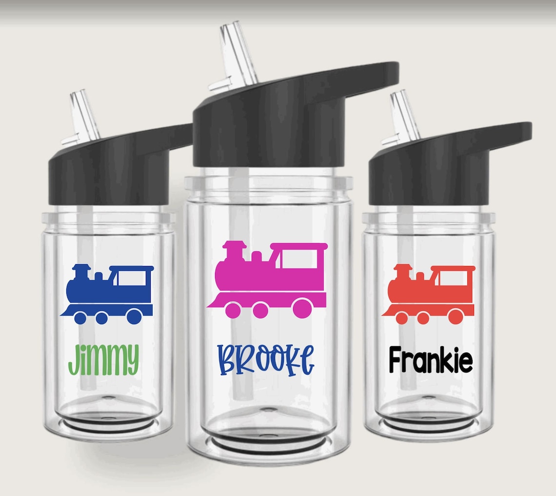 Train Kids Water Bottle With Straw Train Birthday Favors Train Etsy