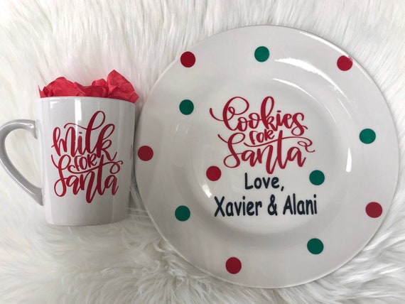 Cookies and Milk for Santa Personalized Mug for Santa Custom Coffee Mugs Christmas Gift for Dad Santa Plate and Mug Secret Santa Presents Children