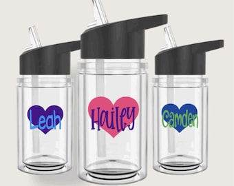 Botella de agua infantil personalizada para San Valentín, vasos con pajita, recuerdos de fiesta y vasos para San Valentín.