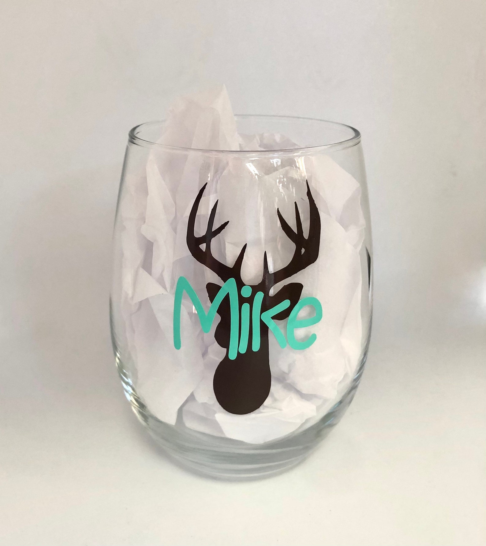 Deer Antlers Custom Stemless Wine Glass Deer Wine Glass Etsy