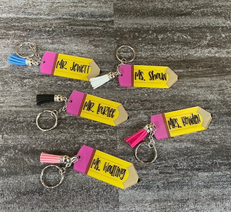 Personalized Teacher Key Chains Pencil Key Chains Custom - Etsy