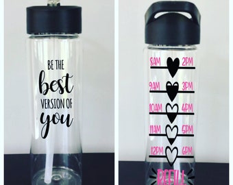 Custom Water Bottle Tracker Motivational Time Tracker 24 oz Flip Top With Straw BPA Free Custom Fitness Bottle Be The Best Version Of You