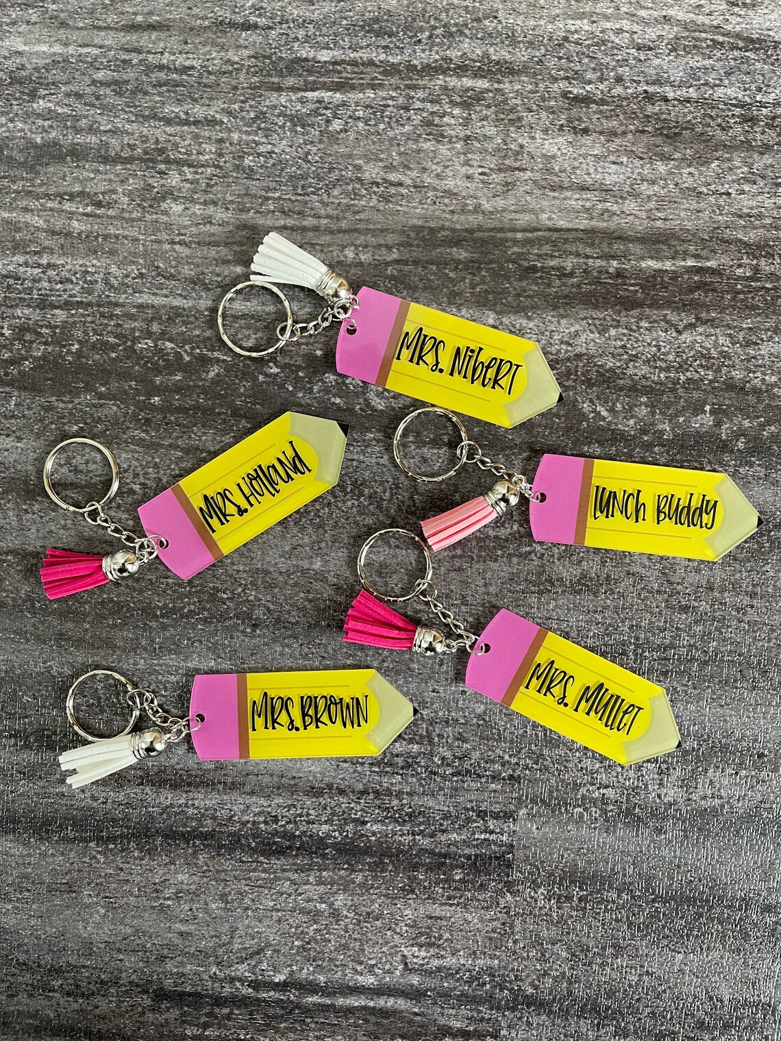 Personalized Teacher Key Chains Pencil Key Chains Custom Etsy