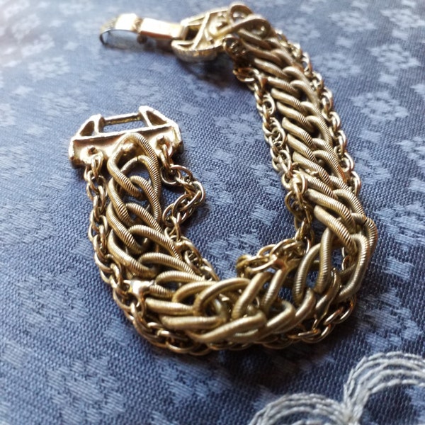 Signed GOLDETTE Triple Chain Link Bracelet 7" Long