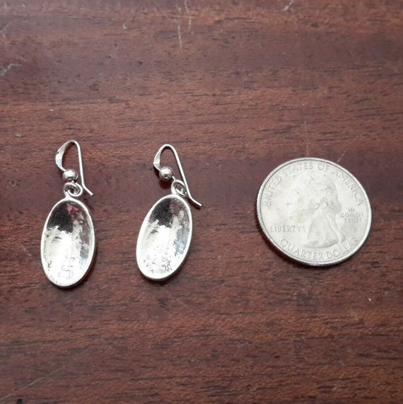 Heavy Sterling Silver Oval Drop Earrings Marked 9… - image 4