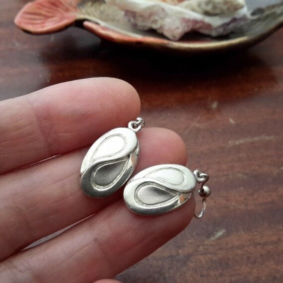 Heavy Sterling Silver Oval Drop Earrings Marked 9… - image 6