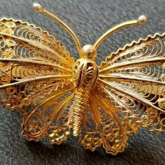 Broche Papillon Filigrane Argent 800 - Longueur 4 Cm - Occasion - France