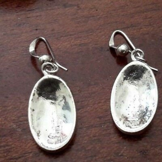 Heavy Sterling Silver Oval Drop Earrings Marked 9… - image 3