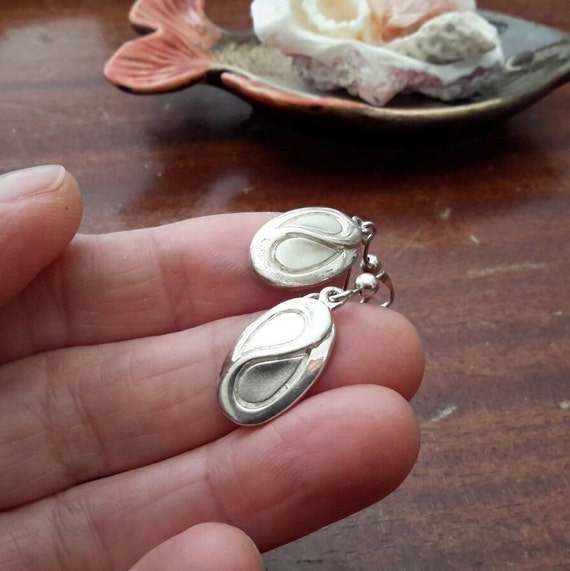 Heavy Sterling Silver Oval Drop Earrings Marked 9… - image 5