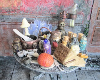 Miniature magic table Witch dollhouse 1/12 Haunted miniatures artisan Gothic doll house furniture Handmade Halloween items