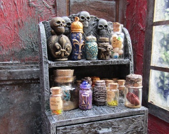 Miniature Potion Bottles: Witch Dollhouse Accessories, Creepy Apothecary Halloween Decor