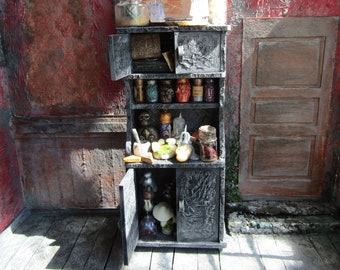 Dollhouse Halloween miniature cabinet witch items Haunted miniatures decorations 1/12 apothecary furniture artisan