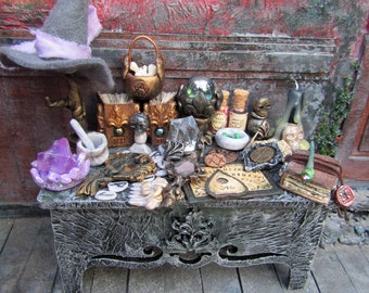 Miniature Witch Set – Haunted Dollhouse Accessories, Gothic Halloween Diorama 1/12–1/6 Scale